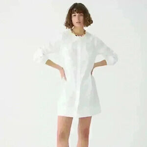 NWT Jcrew White Ruffle Collar Button Down Poplin Shirtdress